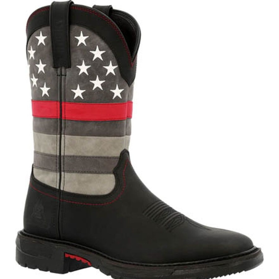 Men Rocky Boots Western | Rocky Red Line Western Boot Black