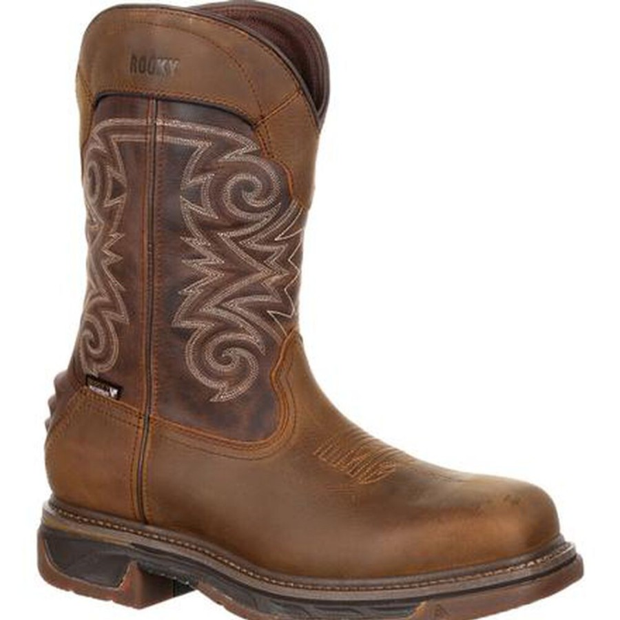 Men Rocky Boots Western | Rocky Iron Skull Composite Toe Waterproof Western Boot Medium Brown Chocolate