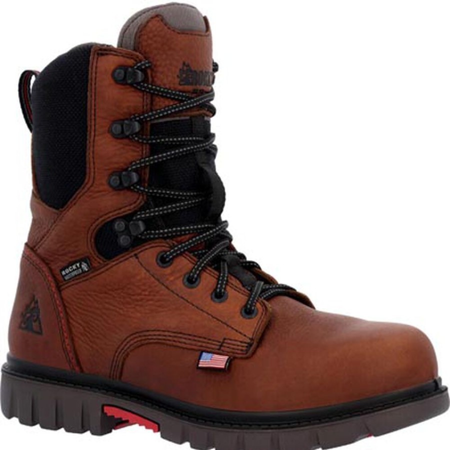 Men Rocky Boots Work | Rocky Worksmart 8" Waterproof Composite Toe Work Boot Brown