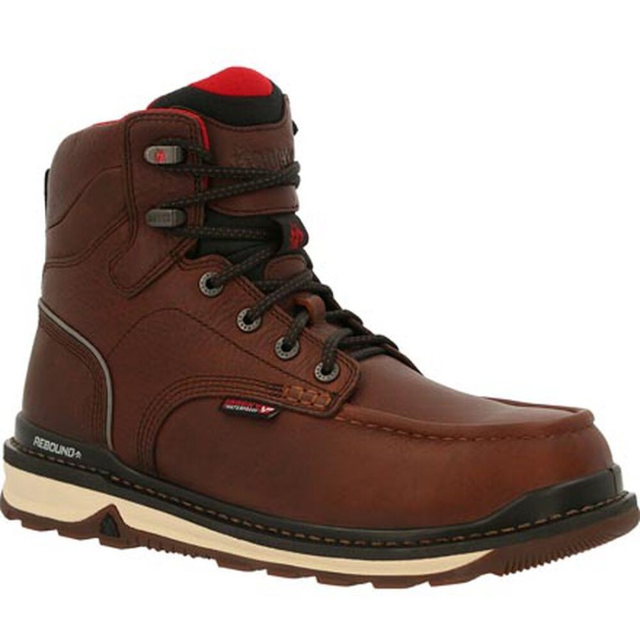 Men Rocky Boots Work | Rocky Rams Horn Composite Toe Waterproof Work Wedge Brown