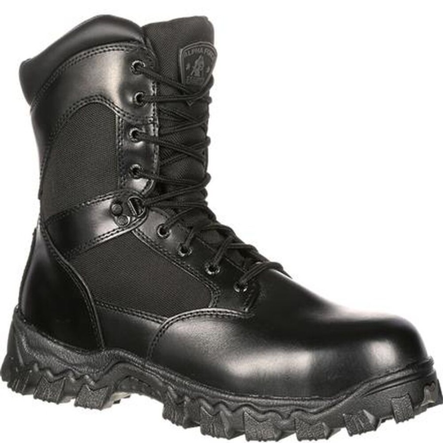 Men Rocky Boots Public Service | Rocky Alpha Force Zipper Waterproof Public Service Boot Black