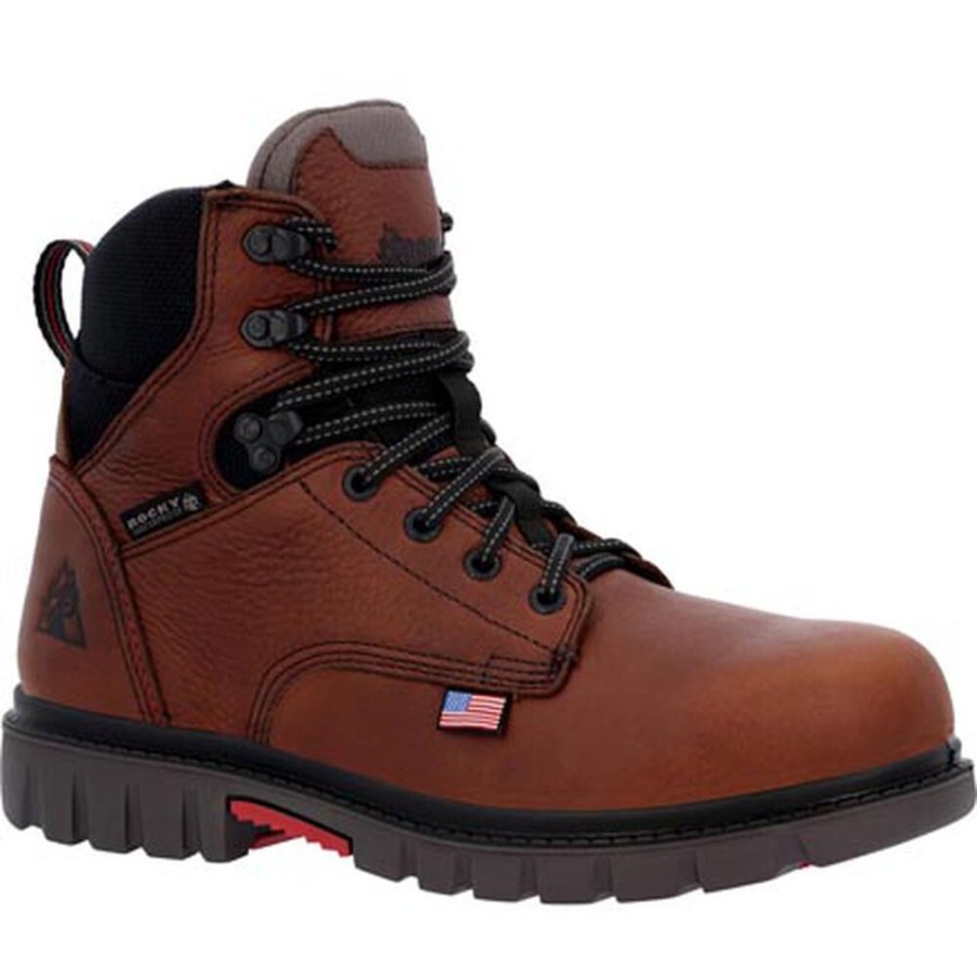 Men Rocky Boots Work | Rocky Worksmart 6" Waterproof Composite Toe Work Boot Brown