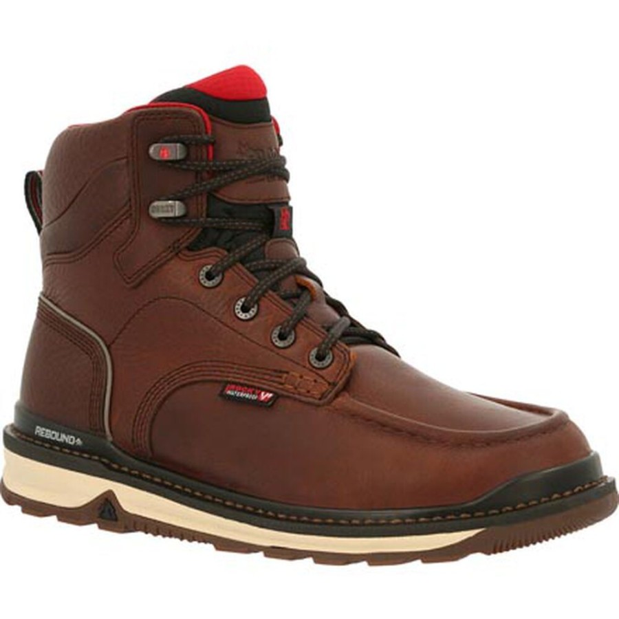 Men Rocky Boots Work | Rocky Rams Horn Waterproof Work Wedge Brown