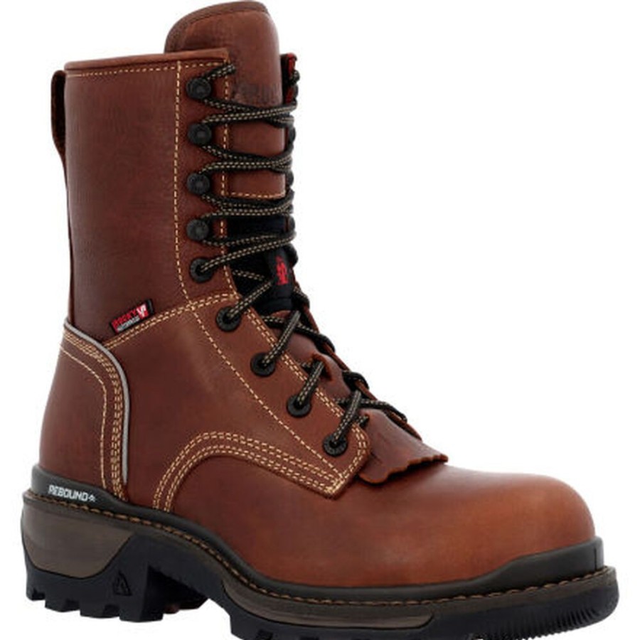 Men Rocky Boots Work | Rocky Rams Horn Logger Waterproof Composite Toe Work Boot Brown