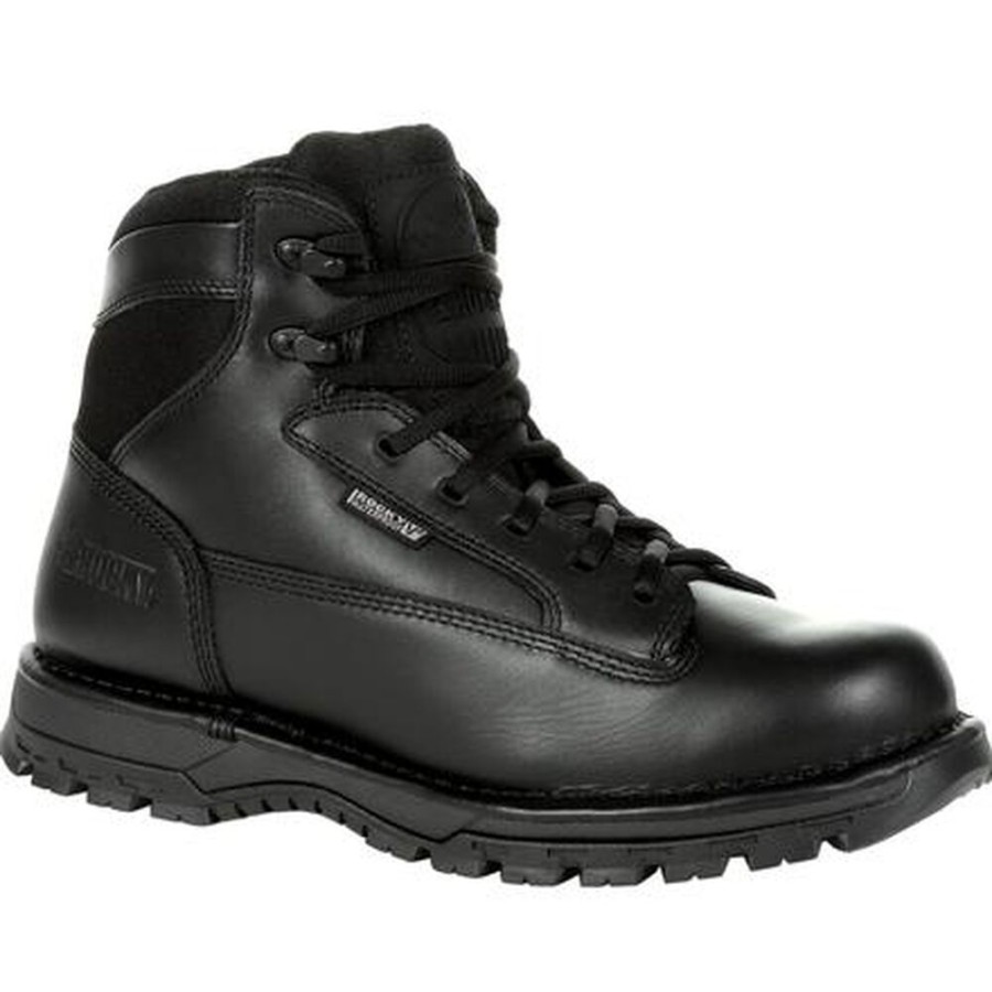 Men Rocky Boots Public Service | Rocky Portland 6" Side Zip Waterproof Public Service Boot Black