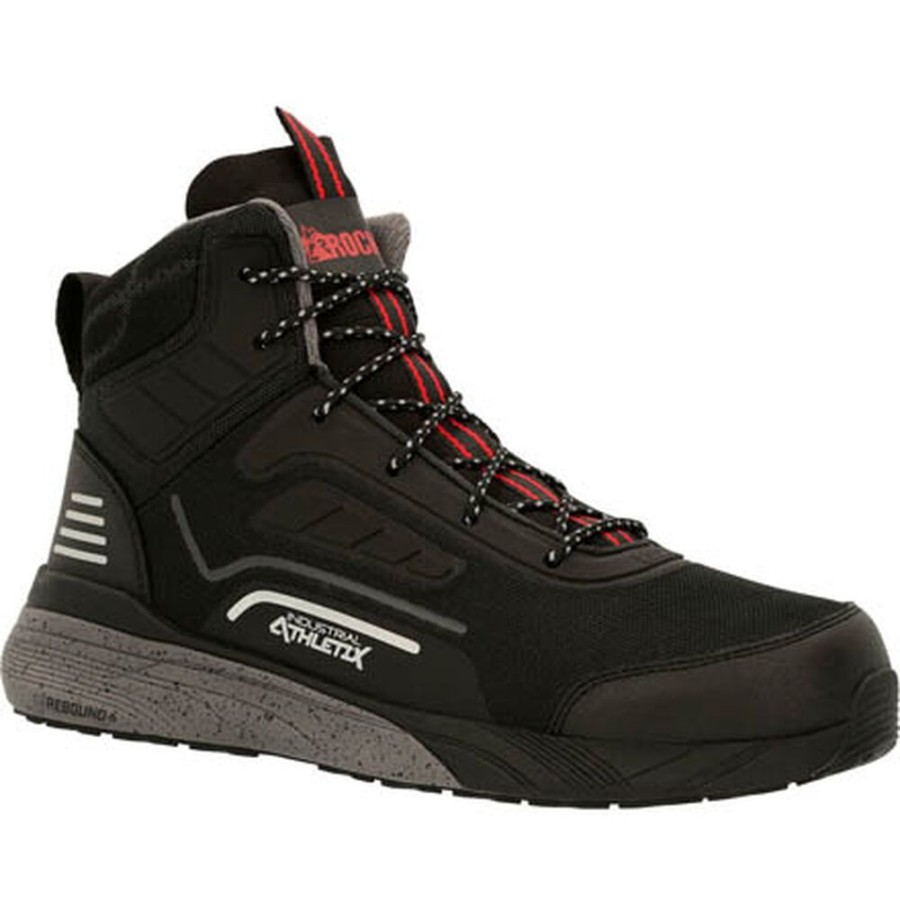 Men Rocky Boots Work | Rocky Industrial Athletix Hi-Top Composite Toe Work Shoe Black Tech