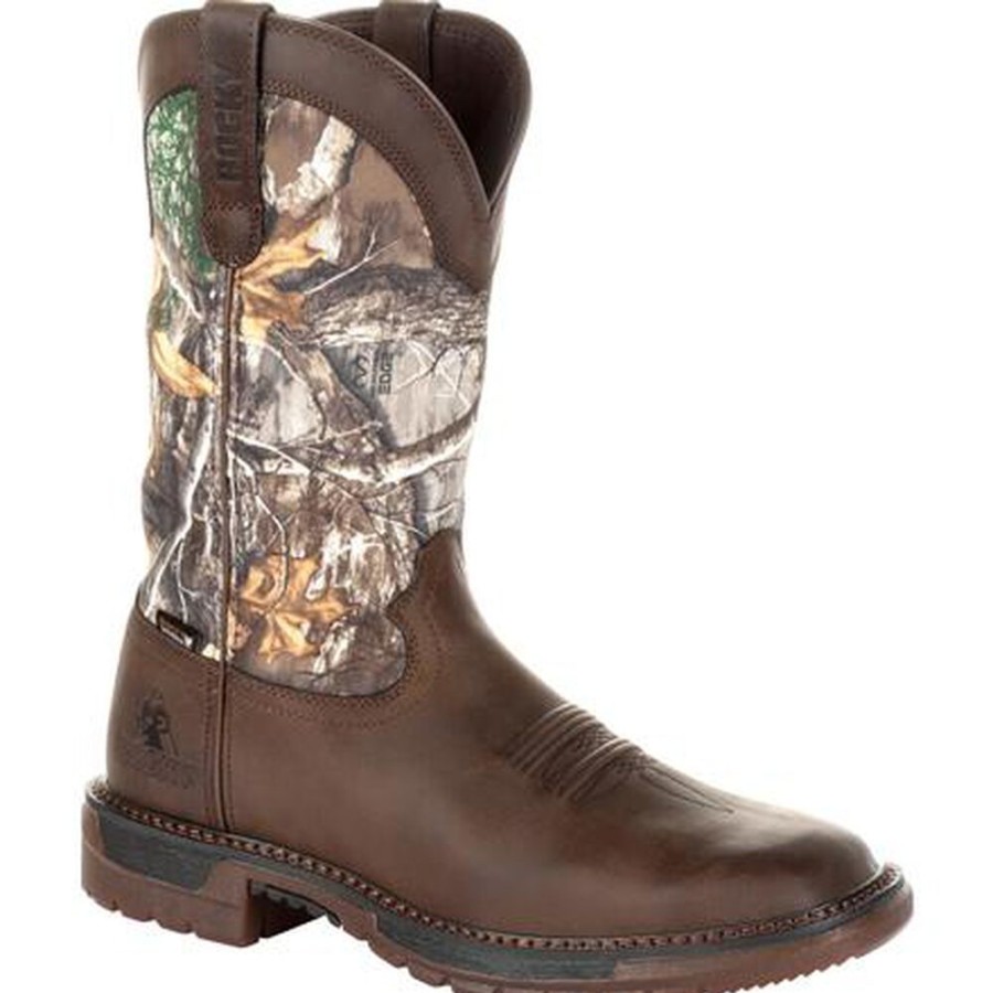 Men Rocky Boots Western | Rocky Original Ride Flx Waterproof Western Boot Brown Realtree Camo