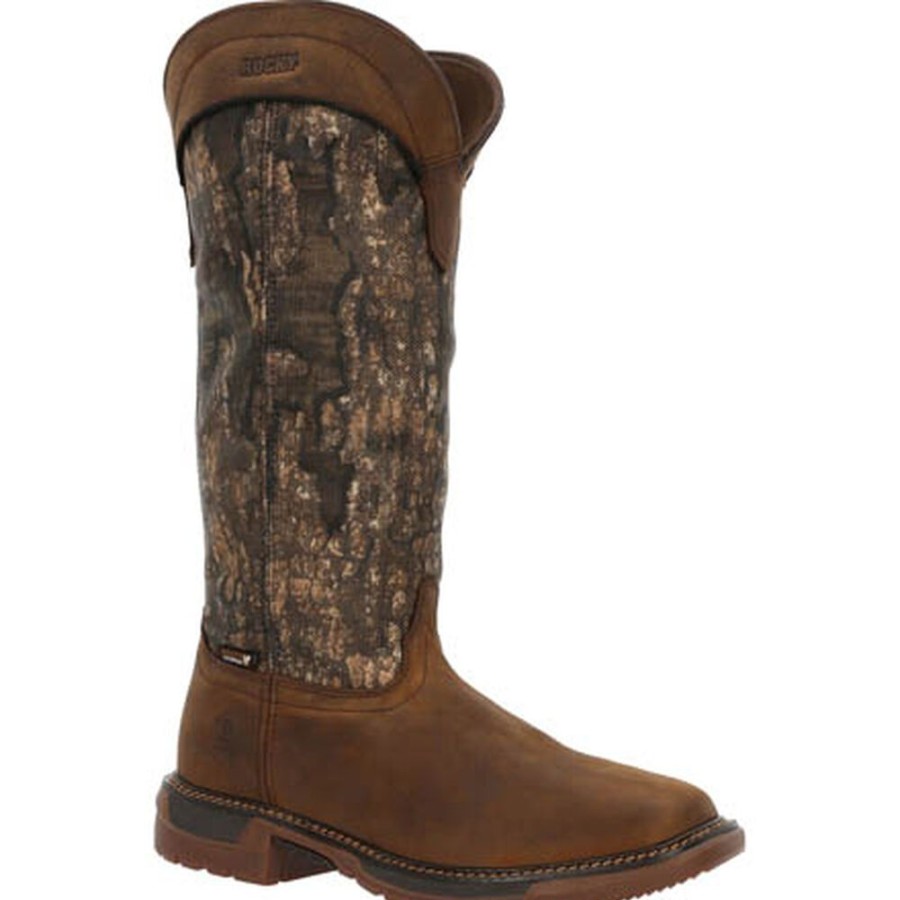 Men Rocky Boots Western | Rocky Original Ride Flx Back Zip Waterproof Snake Boot Brown