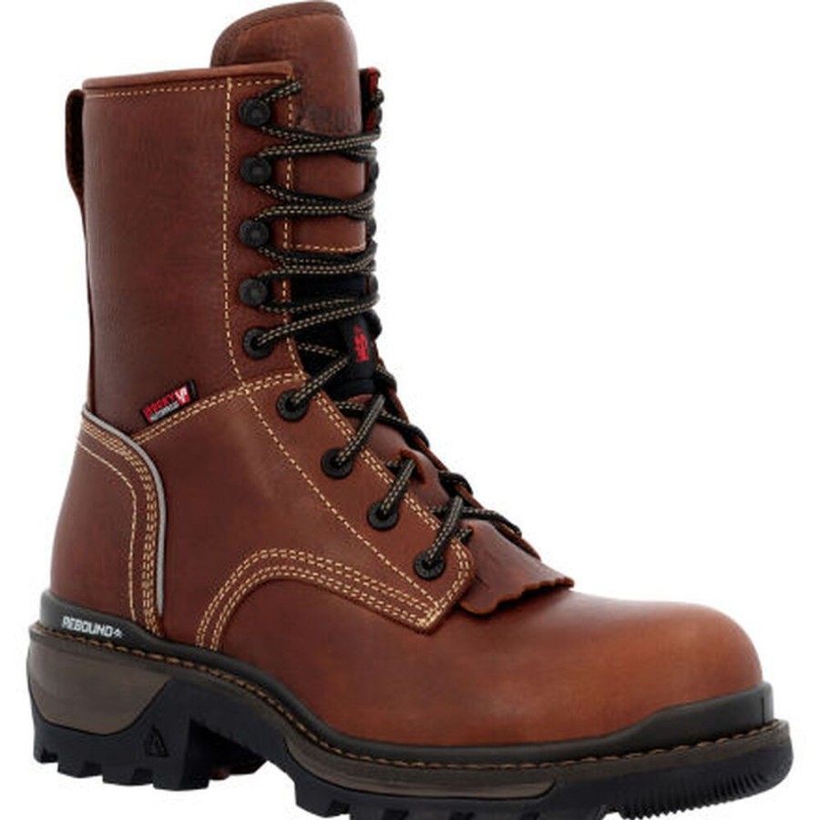 Men Rocky Boots Work | Rocky Rams Horn Waterproof Logger Boot Brown