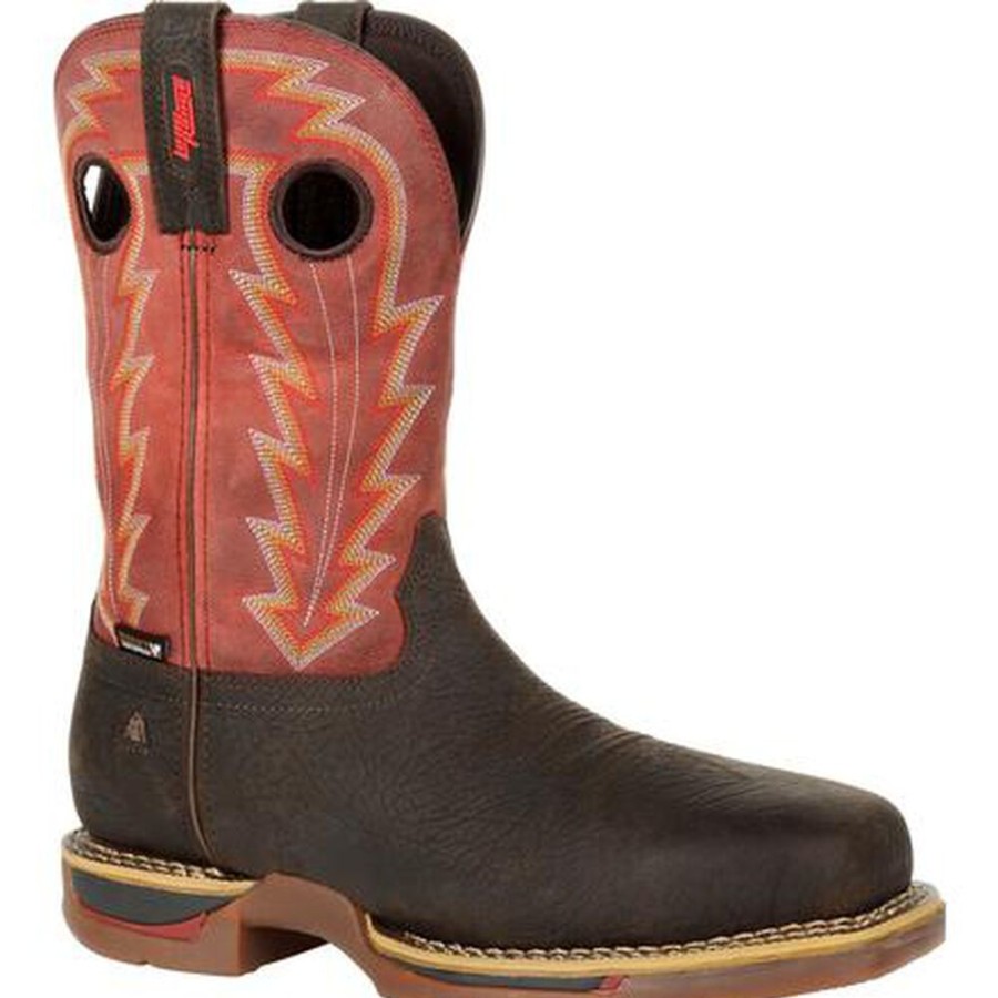 Men Rocky Boots Western | Rocky Long Range Composite Toe Waterproof Western Boot Brown And Red