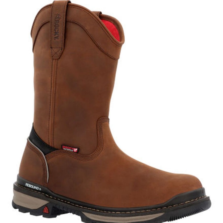 Men Rocky Boots Work | Rocky Rams Horn Waterproof Pull-On Work Boot Dark Brown